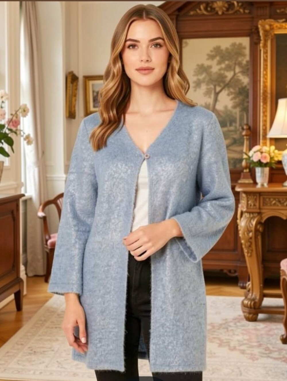 Garage Vtg.Fuzzy Blue Shimmer Cardigan